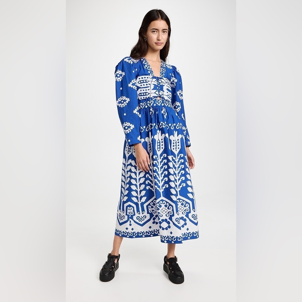 NWT SEA New York Sonia Printed Cotton Blue White Patterned Maxi Dress Size 10